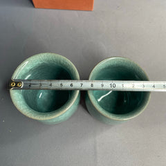 Japanese Celadon Yunomi Pair – Kiyomizu Ware by Kikkichi