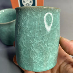 Japanese Celadon Yunomi Pair – Kiyomizu Ware by Kikkichi