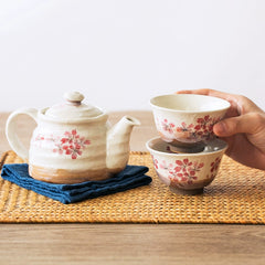 Japanese Mino Yaki Sakura Ceramic Teapot Set
