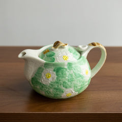Japanese Seto Ware Teapot – Hand-Painted Green Sakura Design