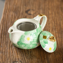 Japanese Seto Ware Teapot – Hand-Painted Green Sakura Design