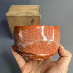 Red Raku Matcha Bowl from Japan – Handcrafted by Shunpo, Heian Kiln