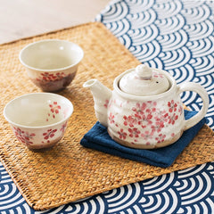 Japanese Mino Yaki Sakura Ceramic Teapot Set